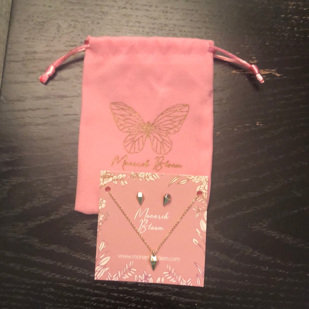 Monarch Bloom diamond-shaped necklace and earrings
